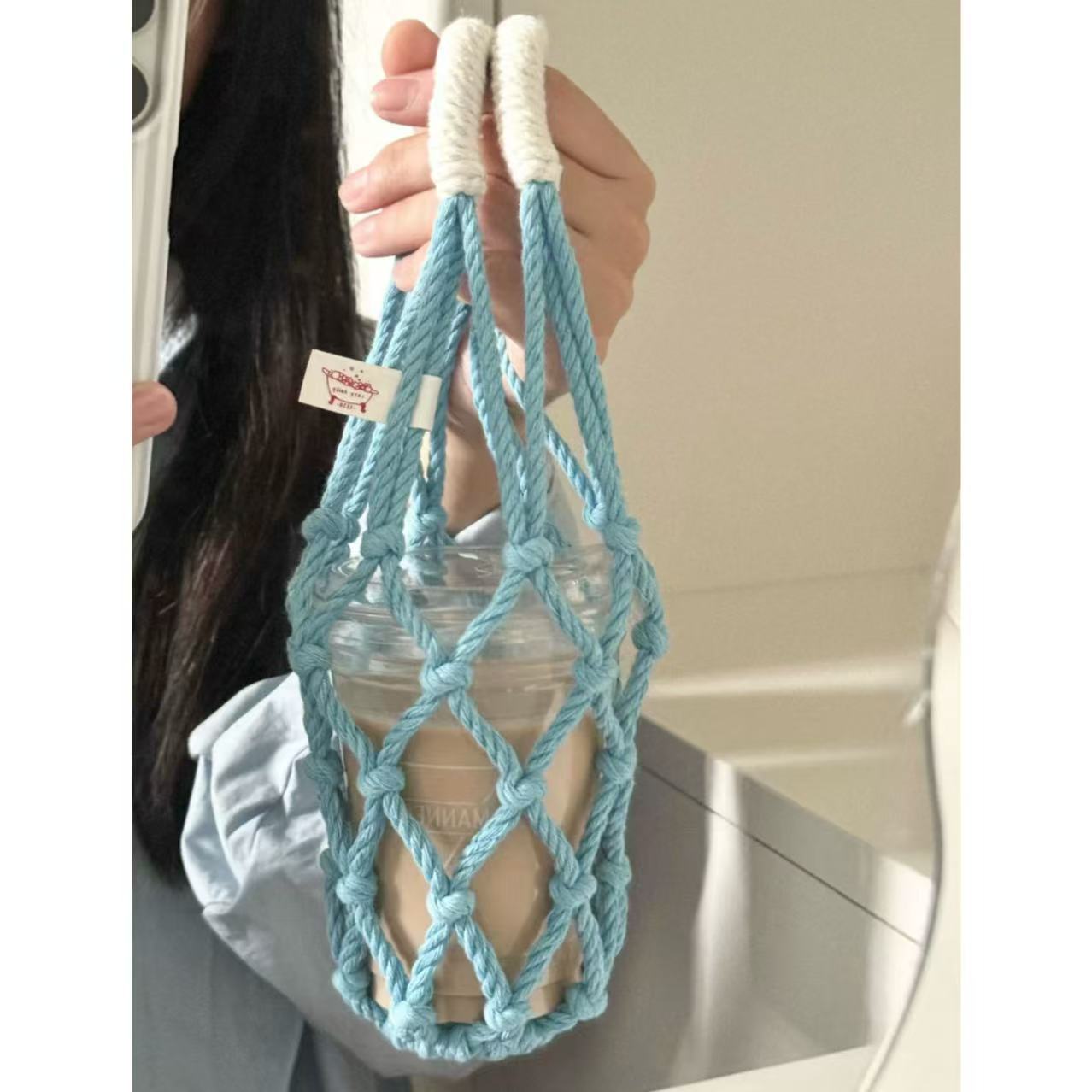 Coffee Equipment Travel Bag - Handmade Woven Cup Holder Bag Portable