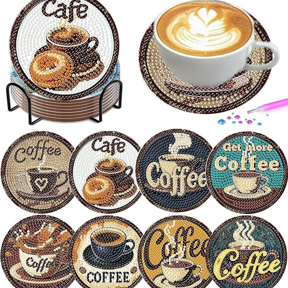 Coffee Equipment Set - 8 pieces/set of diamond painted coaster
