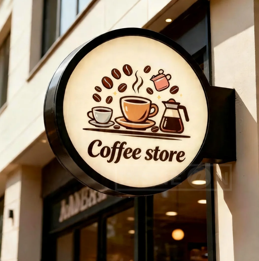 Double-Sided Outdoor Business  – Coffee Equipment Logo Bewertung und Preis